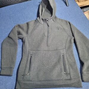 North Face Women's Crescent Hooded Pullover Fleece Hoodie Gray Half Zip Size L
